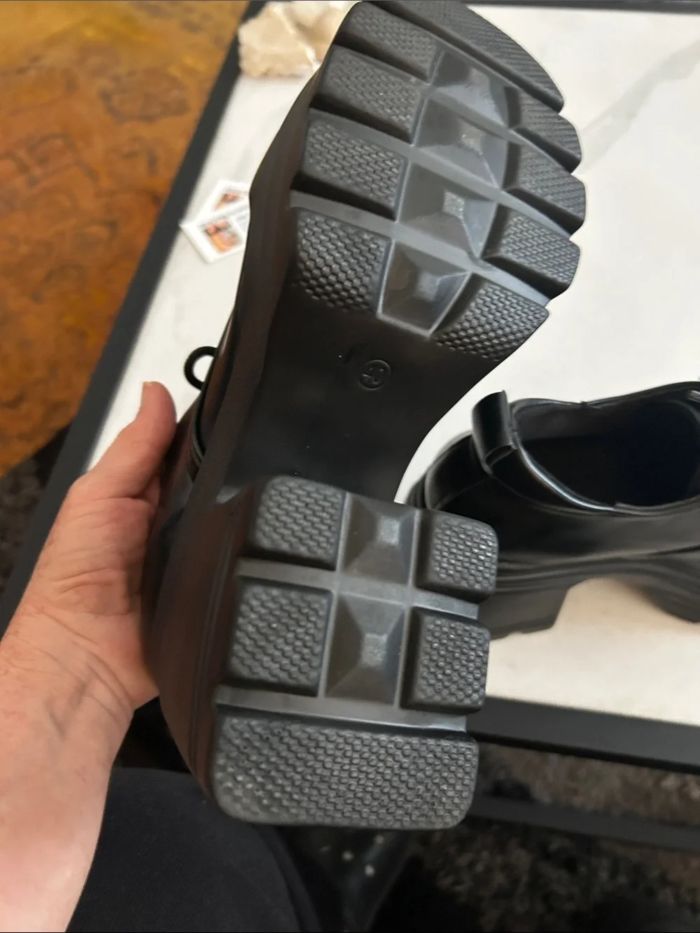 Chunky Black Platform Lace-Up Heels for Women Size 7.5